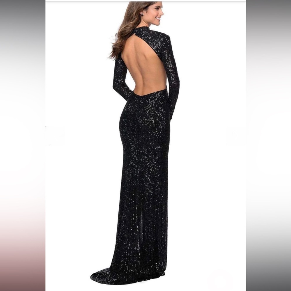 Nwot  La Femme - 28771 Sequined Long Sleeve High Neck Fitted Dress - Picture 3 of 5